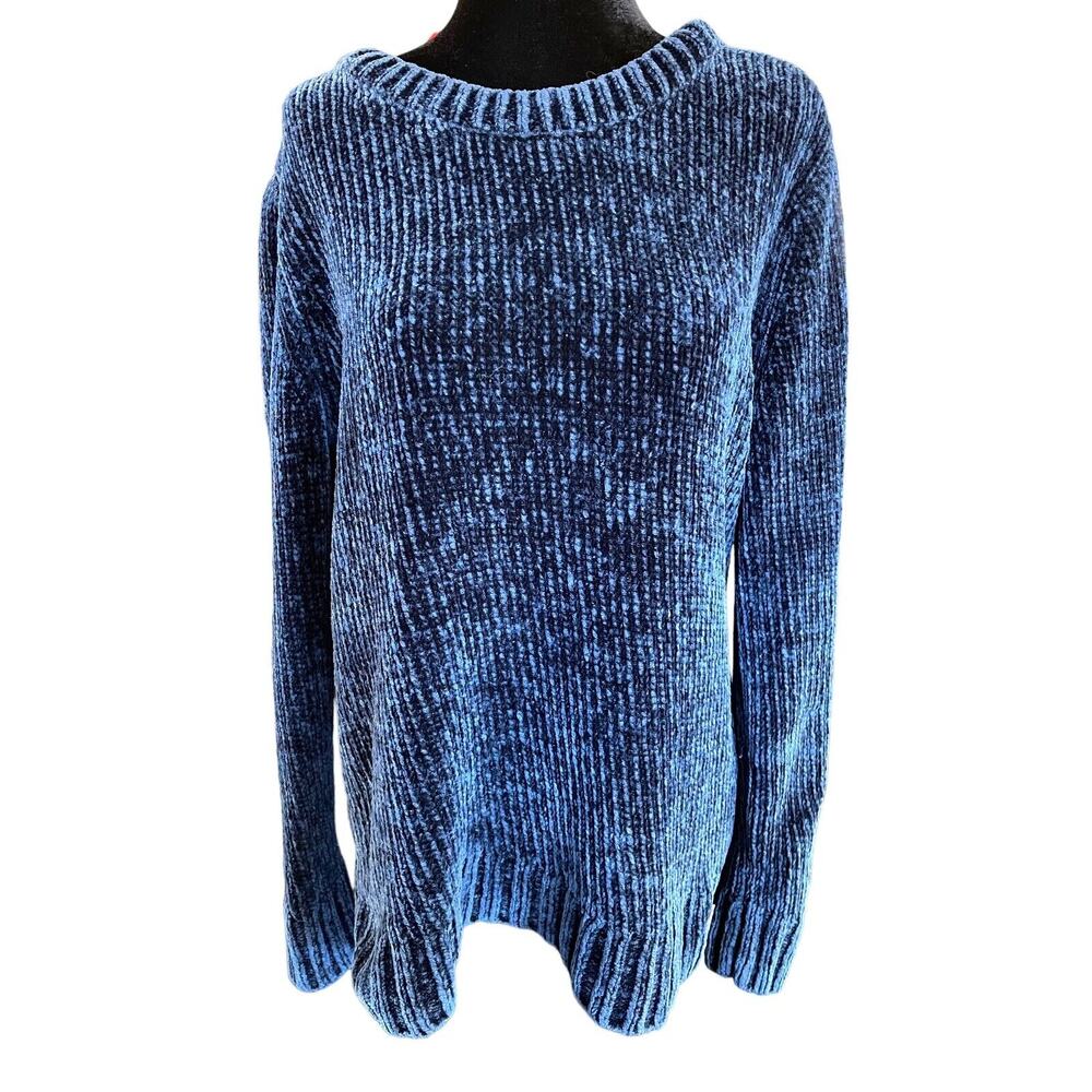 Orvis Women’s Chenille Sweater Dark Blue Crew Neck Long Sleeve Sz Medium Soft